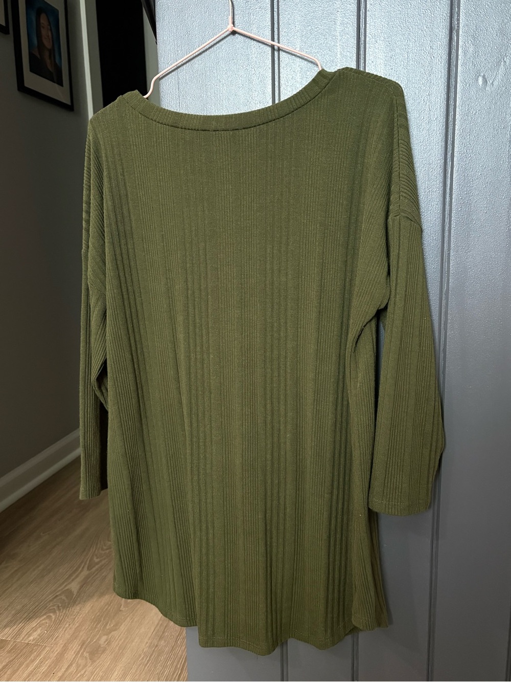 Olive Ribbed Long Sleeve Tunic Top - Picture 2 of 4